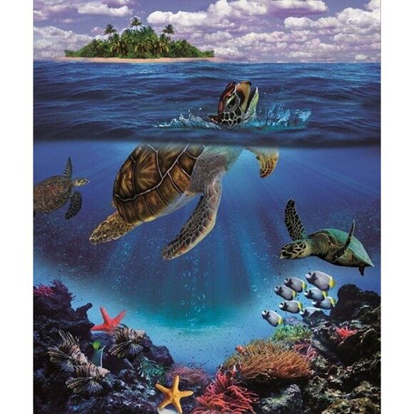 New Honu Sea Turtle Plush Fleece Throw Gift Blanket Sherpa Coral Reef Turtles - Picture 1 of 6